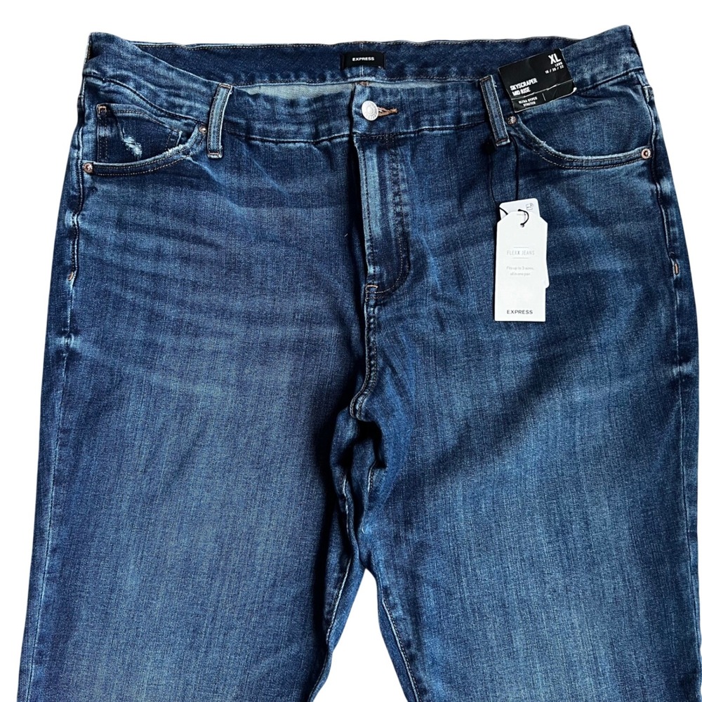 Express Skyscraper Mid Rise FlexX Jeans Womens XL Long Blue Stretch  18 20 22